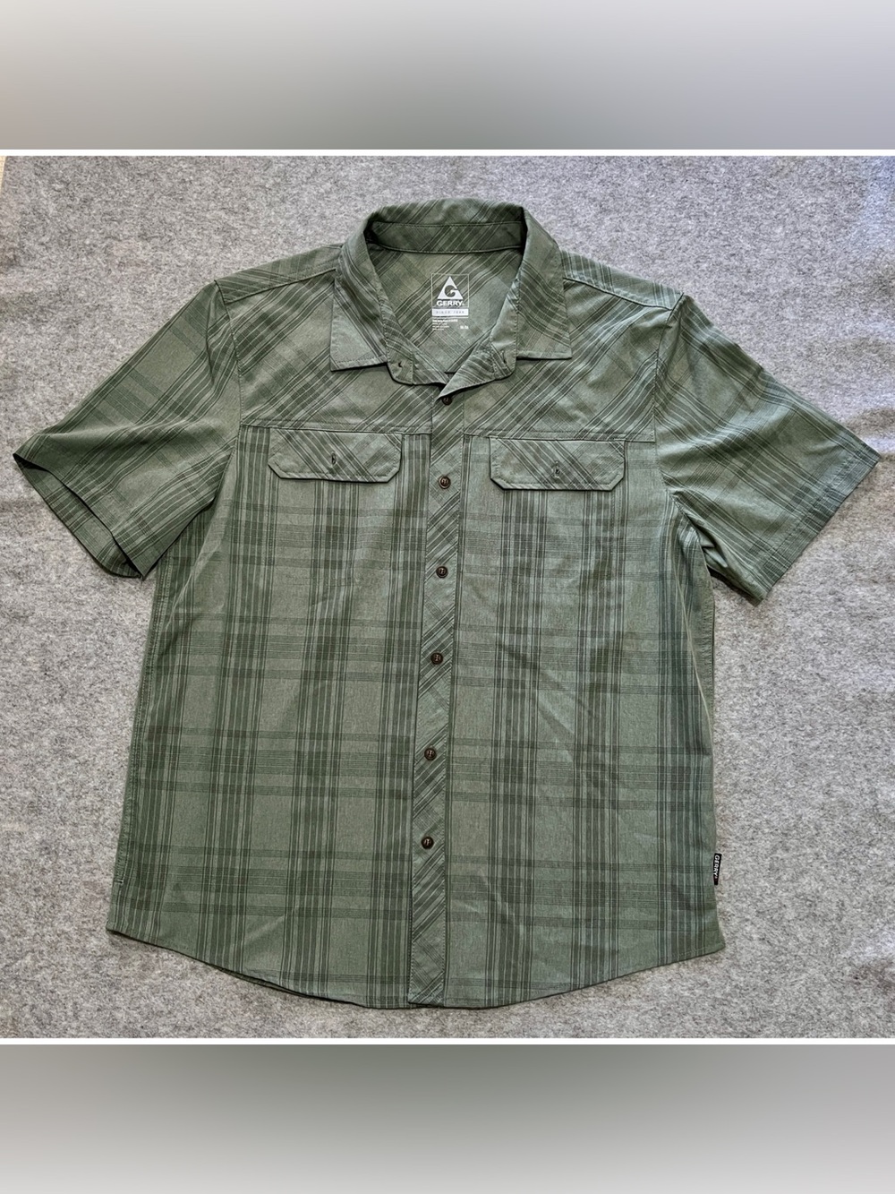 Gerry Olive Green Plaid Short Sleeve Button Down Shirt